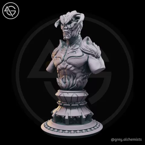 Miniature Bust - Flaming Demon, Fantasy DnD Monster Bust for Painting, 90mm Height - DnD STL (Pre-Supported) by Grey Alchemists