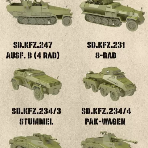 STL PACK - 17 GERMAN Armored vehicles of WW2 + Crewmen (1:56, 28mm) - PERSONAL USE by Wargame3d