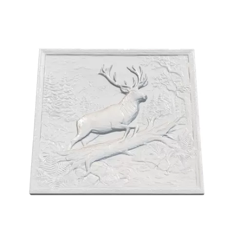 Stag Fallen Log Forest Pine Trees Square Panel Bas Relief STL CNC 3D Model