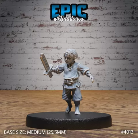 Villager Little Boy Wooden Sword / Male Worker / Forest Keeper / Human Character / Mysterious Colonist by Epic-Miniatures