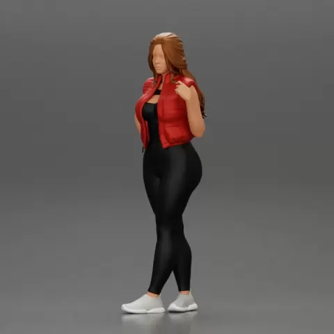Beautiful woman with long hair in a bodysuit with an open vest by 3DGeschaft Miniatures Figures