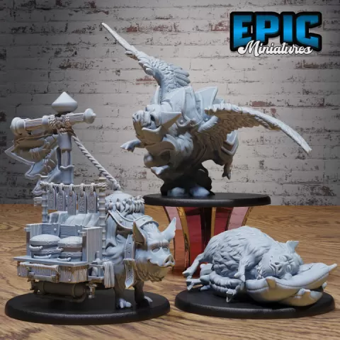 Pig Mount Set / Farm Animal / Swine / Cattle / Human Livestock / Barn / Village Encounter by Epic-Miniatures