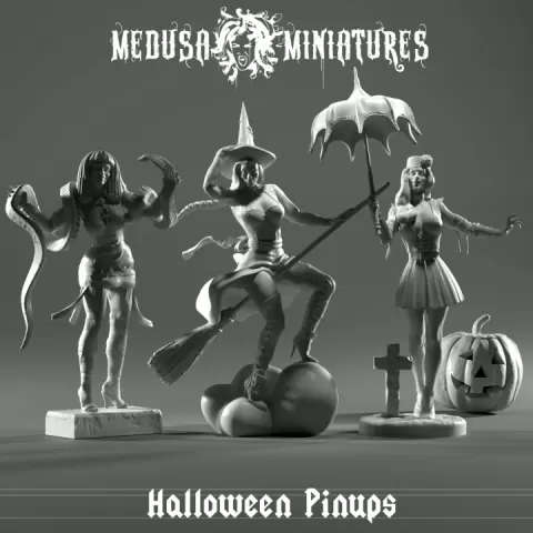 Halloween Pinups – Witch, Mummy, and Vampire Girl STL Miniature Set by Medusa Miniatures