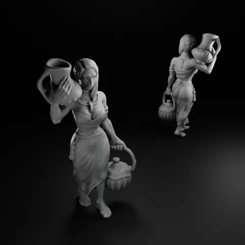 Village Water Carrier Female NPC - 32mm Fantasy Miniature by StoneAxe Miniatures