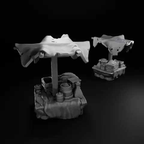 Medieval Street Food Stall / Market Vendor - 28/32mm Fantasy Terrain by StoneAxe Miniatures