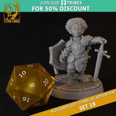 Gnome Female Fighter - RPG Hero Character D&D 5e - Titans of Adventure Set 18 by Titan Forge Miniatures