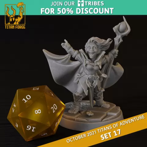 Gnome Female Sorcerer - RPG Hero Character D&D 5e - Titans of Adventure Set 17 by Titan Forge Miniatures