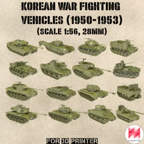 STL PACK - 16 Fighting vehicles of KOREAN WAR (1:56, 28mm) - PERSONAL USE by Wargame3d