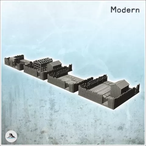 Set of four garden installations with wooden walls and huts (16) - Modern WW2 WW1 World War Diaroma Wargaming RPG Mini Hobby by Hartolia Miniatures