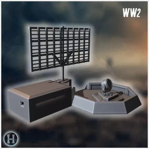 Radar installation with light spot, bunker and air defense site (15) - Modern WW2 WW1 World War Diaroma Wargaming RPG Mini Hobby by Hartolia Miniatures