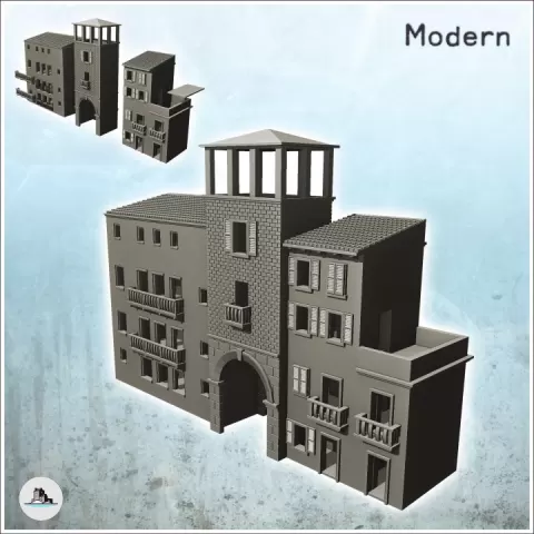Building facing the Pietra Bridge (Verona, Italy) - Modern WW2 WW1 World War Diaroma Wargaming RPG Mini Hobby by Hartolia Miniatures