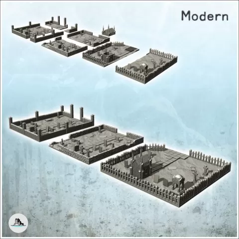Set of cemetery squares with low walls, tombs and mausoleum (2) - Modern WW2 WW1 World War Diaroma Wargaming RPG Mini Hobby by Hartolia Miniatures