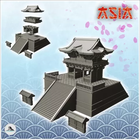 Large Asian temple with access stairs and low walls (12) - Cold Era Modern Warfare Conflict World War 3 RPG Post-apo by Hartolia Miniatures