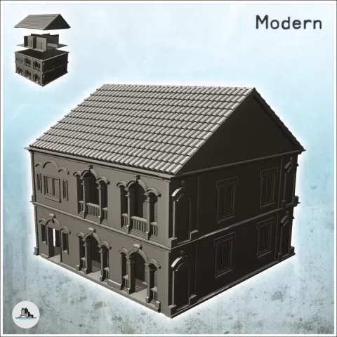 Colonial style house with tile roof (5) - Cold Era Modern Warfare Conflict World War 3 RPG Post-apo by Hartolia Miniatures