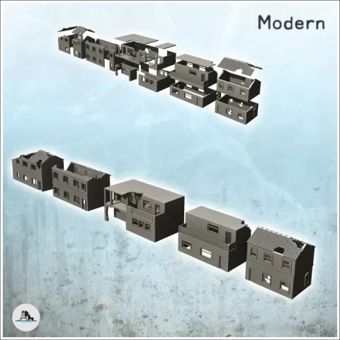 Set of modern ruined buildings with floors (3) - Cold Era Modern Warfare Conflict World War 3 RPG Post-apo by Hartolia Miniatures