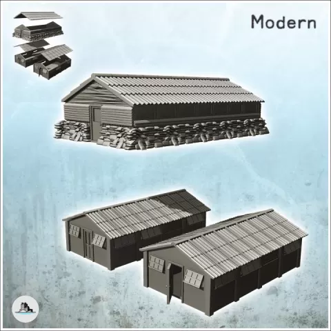 Set of three modern military barracks (1) - Cold Era Modern Warfare Conflict World War 3 RPG Post-apo by Hartolia Miniatures