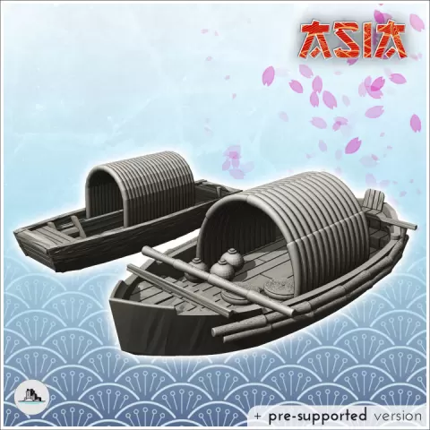 Set of two smapan asians traditionnals boats - Asian Asia Oriental Angkor Ninja Traditionnal by Hartolia Miniatures