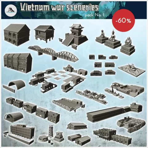 Vietnam war sceneries pack No. 1 - Vietnam War An Lao Cua Da Nang Dong Ha Hill 937 Hue Khe Sanh by Hartolia Miniatures