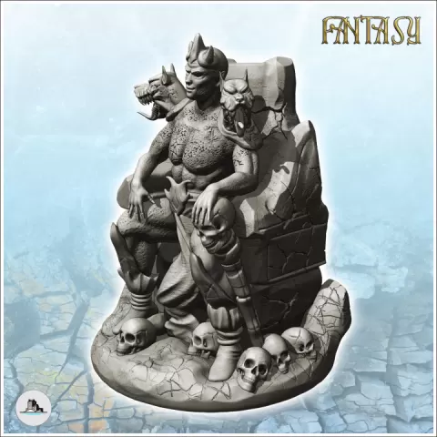 Hades Pluto on throne with heads of Cerberus (6) - Ancient Fantasy Magic Greek Roman Old Archaic Saga RPG DND by Hartolia Miniatures