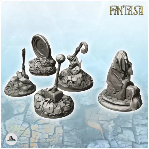 Fantasy accessory set with hammer and shield (1) - Ancient Fantasy Magic Greek Roman Old Archaic Saga RPG DND by Hartolia Miniatures