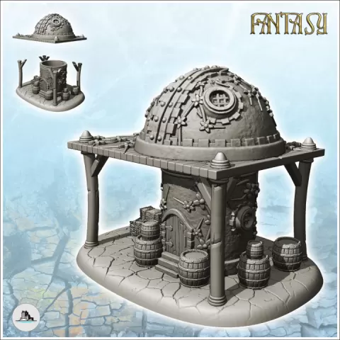 Medieval warehouse with large canopy and green spherical roof (7) - Medieval Fantasy Magic Feudal Old Archaic Saga 28mm 15mm by Hartolia Miniatures