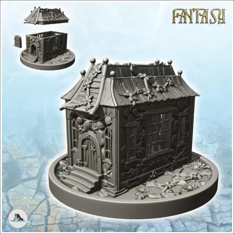 Medieval house on plinth with green walls and curved roof (4) - Medieval Fantasy Magic Feudal Old Archaic Saga 28mm 15mm by Hartolia Miniatures