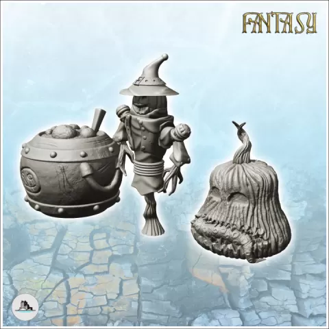Set of Halloween accessories with witch and pumpkin head (2) - Medieval Fantasy Magic Feudal Old Archaic Saga 28mm 15mm by Hartolia Miniatures