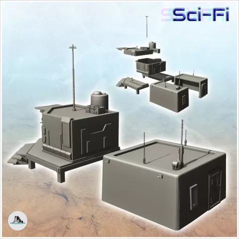 Set of two futuristic houses with flat roof and electronic doors (20) - Future Sci-Fi SF Post apocalyptic Tabletop Scifi Wargaming Planetary exploration RPG Terrain by Hartolia Miniatures