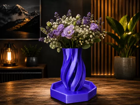Twisted Spiral Vase with Drip Tray
