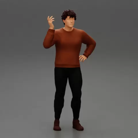 Strong man wearing shirt and pants with curly hair by 3DGeschaft Miniatures Figures