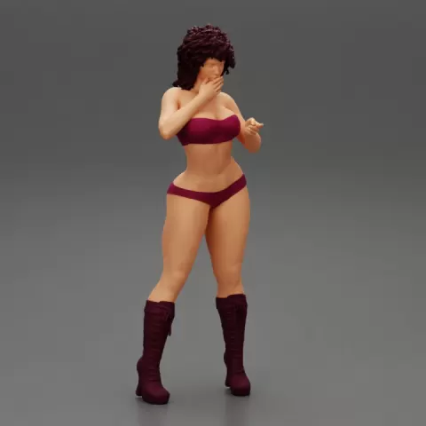 Fashion Woman in bikini and boots with curly hair by 3DGeschaft Miniatures Figures