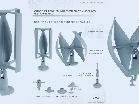 Modular WindTurbine with 2Rotors & 4 Utility Bases