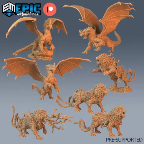 Lightning Dragon & Lion Team / Thunder Encounter / Evil Predator / Legendary Beast / Wild Drake / Wild Southern Animal by Epic-Miniatures