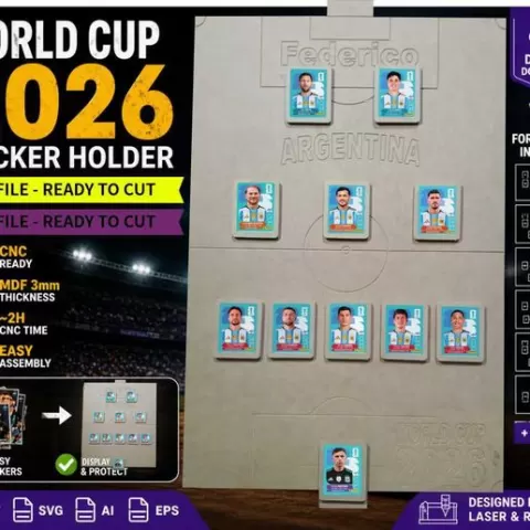World Cup 2026 Sticker Holder | CNC & Laser Cut File | Football Card Display | 12 Formations Included