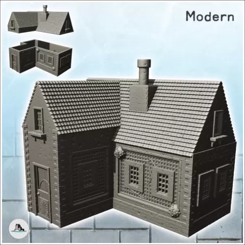 Modern house in corner with vegetation and fireplace (2) - Modern WW2 WW1 World War Diaroma Wargaming RPG by Hartolia Miniatures