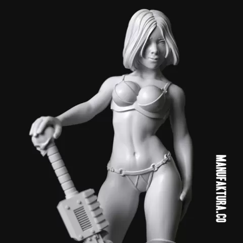 Dom Series 01c - Sexy Commissar Girl with Chainsaw Sword by Manufaktura Miniatures LLC
