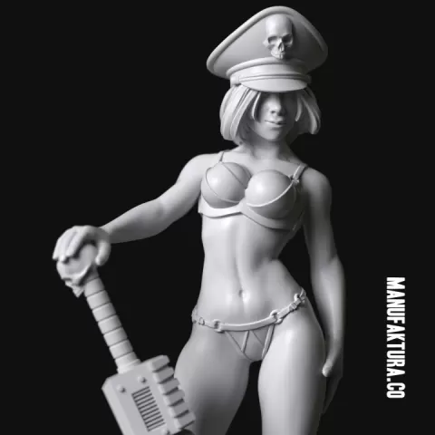 Dom Series 01a - Sexy Commissar Girl with Cap & Chainsaw Sword by Manufaktura Miniatures LLC