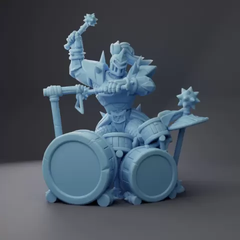 Steel, Warforged Bard | Bardic Beatdown: Battle of the Bands Bard ( Warforged Bard with Drums ) by Twin Goddess Miniatures