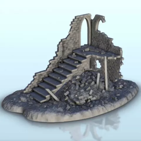 Corner ruins with stair 22 - Modern WW2 Cold Era Afghanistan Iraq North Africa Afrikakorps Tunisia Lybia Desert by Hartolia Miniatures