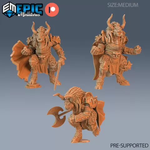 Wooly Minotaur Paladin Set / Longhorn Humanoid / Bulky Warrior / Half Bull Man by Epic-Miniatures