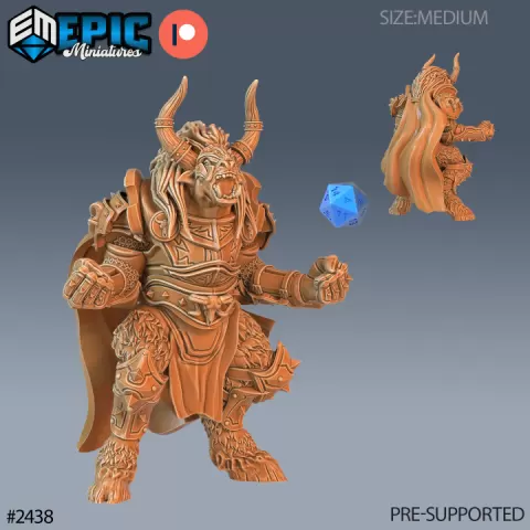 Wooly Minotaur Paladin Roar / Longhorn Humanoid / Bulky Warrior / Half Bull Man by Epic-Miniatures
