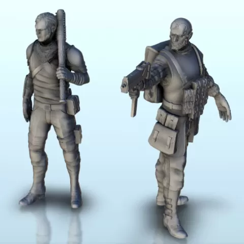 Set of two mercenaries 13 (+ supported versions) - Post-Apo Zombies universe 15mm 20mm 28mm 32mm 42mm by Hartolia Miniatures