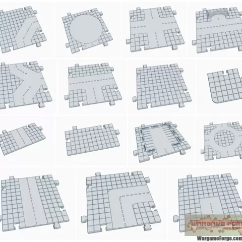 City Block Street Tile Set, Set of 15 STL Tiles by Wargame Forge