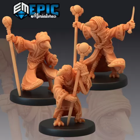 Birdfolk Wizard Set / Bird Sorcerer / Raven Folk Magician / Hooded Tengu Collection by Epic-Miniatures