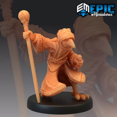 Birdfolk Wizard / Bird Sorcerer / Raven Folk Magician / Hooded Tengu by Epic-Miniatures