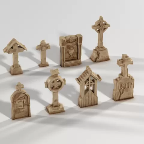 Gothic Gravestones & Tomb Markers - Fantasy / Trench Cemetery Terrain Set by Medusa Miniatures