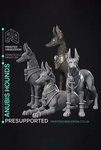 Anubis Hounds - 3 Model - Court of Anubis - PRESUPPORTED - Illustrated and Stats - 32mm scale
