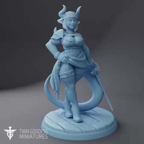 Rina the Tiefling Duelist ( Tiefling Female Rogue / Fighter with Rapier / Pirate ) by Twin Goddess Miniatures