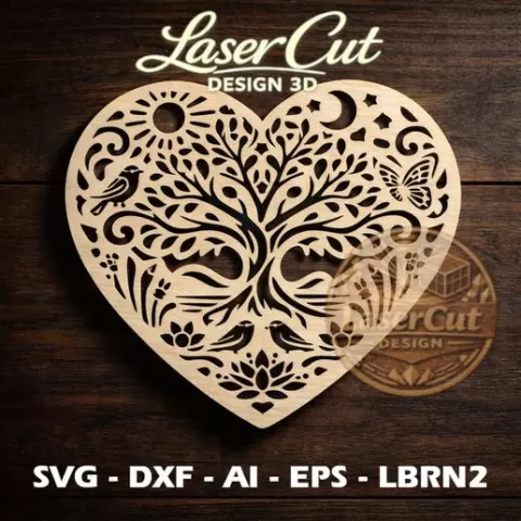 Tree of Life Heart Laser Cut File SVG Digital Download for CNC Wood Decor
