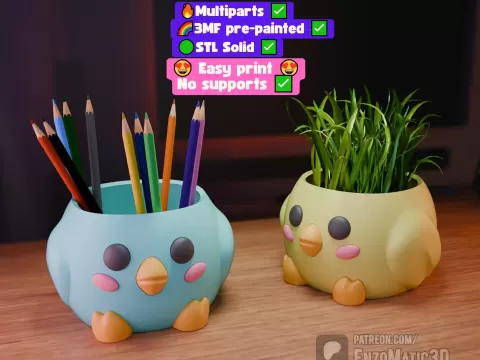 baby chick flowerpot organizer pencil holder 3MF Nosupports - EnzoMatic 3D